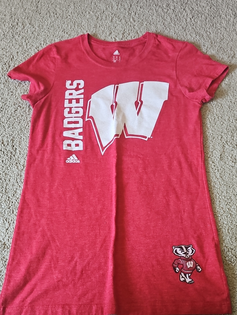 adidas Red Wisconsin Badgers Graphic Tee with White Logo